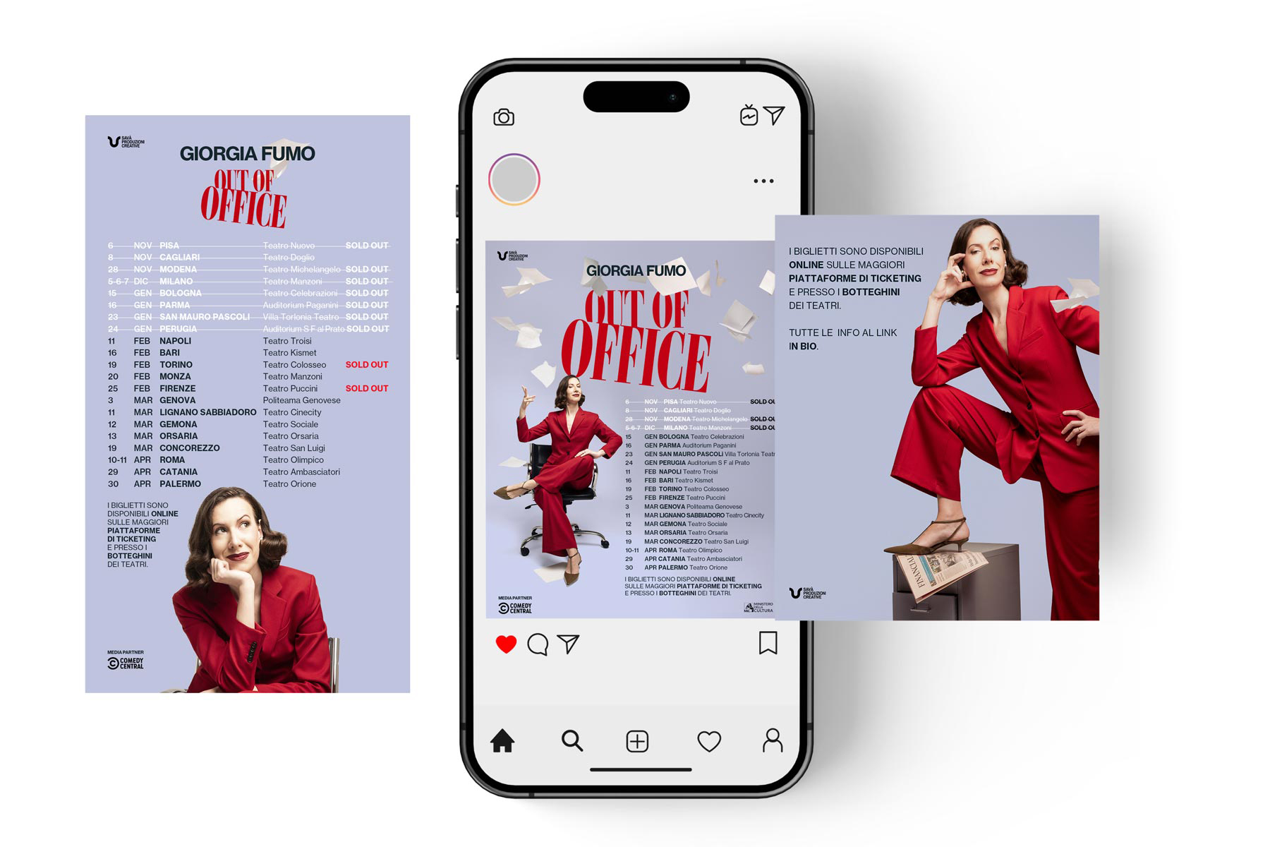 Giorgia Fumo: progetto creativo comunicazione digitale spettacolo teatrale Out of office Art Direction, Graphic Design Post-production
